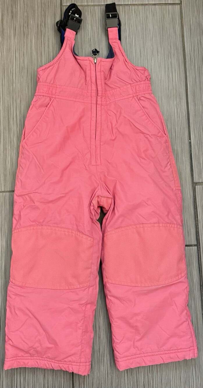 LL Bean Girls Pink Snow Bibs/Suit Size 4 Double Knee Adjustable Thinsulate